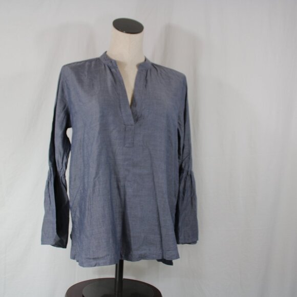 Ann Taylor Loft Chambray Blouse Flare Sleeve Bohemian Peasant Women's S - Picture 3 of 9